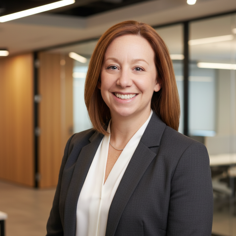 Portrait of Megan Pollack, Vice President at Prime Aventine, in professional attire in a modern office setting.